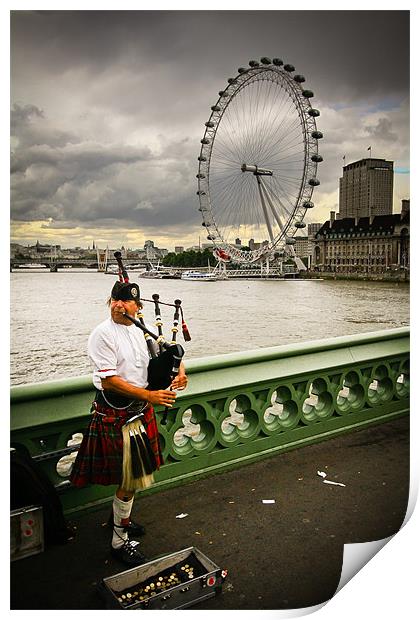 Westminster Bridge Piper, London Print by Daniel Zrno