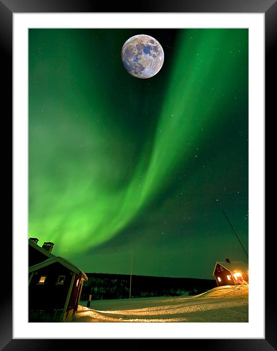 Northern Lights and moon Framed Mounted Print by mark humpage