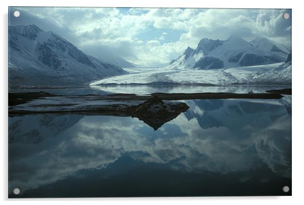 Reflection on Petrov lake, Tien-Shan, Kyrgyzstan Acrylic by Michal Cerny