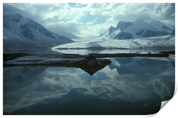Reflection on Petrov lake, Tien-Shan, Kyrgyzstan Print by Michal Cerny