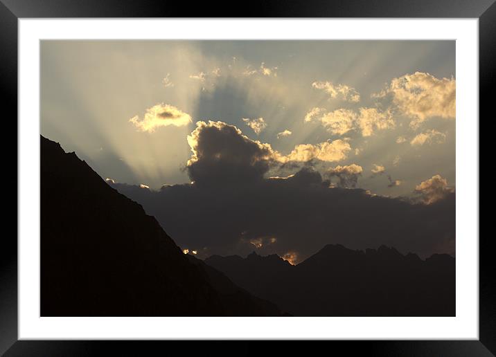 Sunrise over rocky mountain ridge, Tien-Shan Framed Mounted Print by Michal Cerny