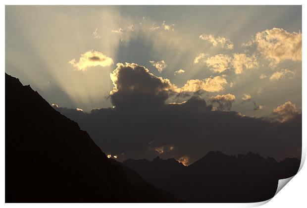 Sunrise over rocky mountain ridge, Tien-Shan Print by Michal Cerny