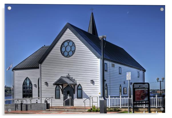 Norwegian Church Cardiff Bay Acrylic by Steve Purnell