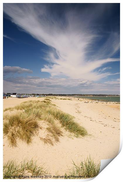 Dunes Beach Huts and Cloud Print by Phil Wareham