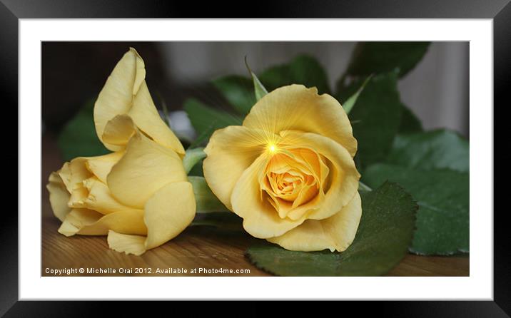 Sparkly Yellow Rose Framed Mounted Print by Michelle Orai