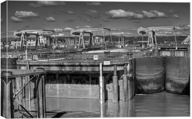 The Barrage Cardiff Bay Mono Canvas Print by Steve Purnell