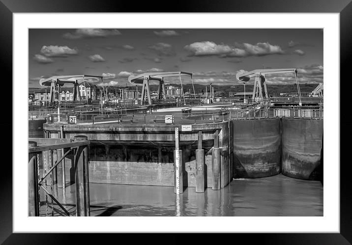 The Barrage Cardiff Bay Mono Framed Mounted Print by Steve Purnell