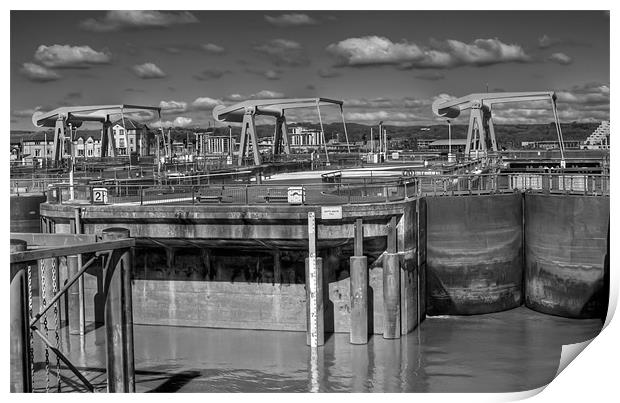 The Barrage Cardiff Bay Mono Print by Steve Purnell