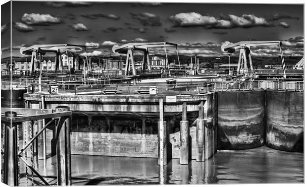 The Barrage Cardiff Bay 2 Mono Canvas Print by Steve Purnell