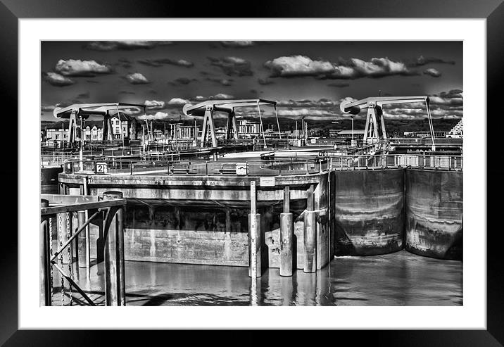The Barrage Cardiff Bay 2 Mono Framed Mounted Print by Steve Purnell
