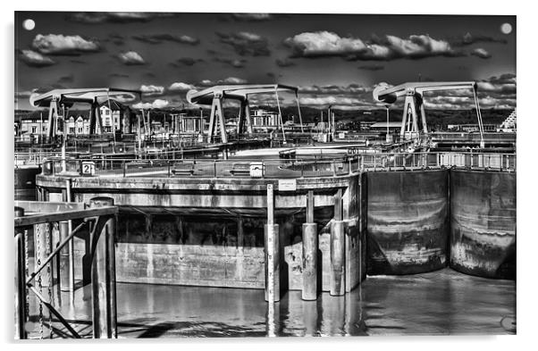 The Barrage Cardiff Bay 2 Mono Acrylic by Steve Purnell