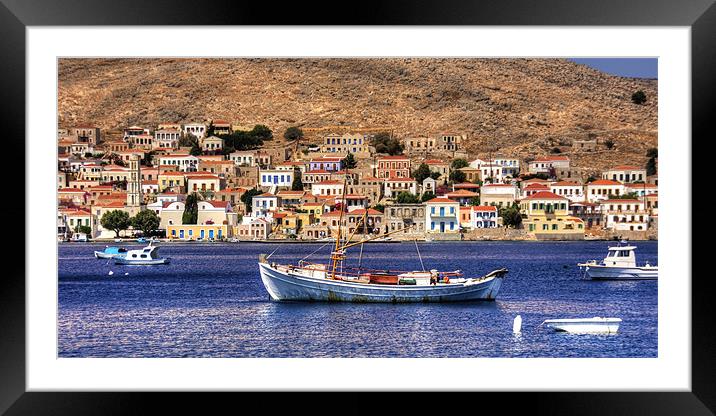 Halki Fishing Boat Framed Mounted Print by Tom Gomez