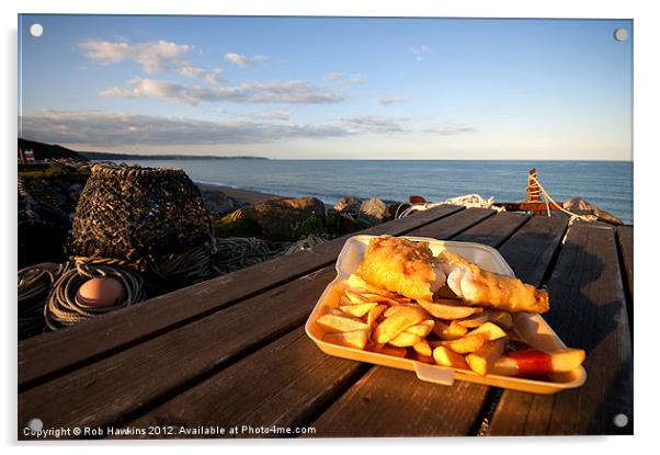 Fish n chips on the beach Acrylic by Rob Hawkins