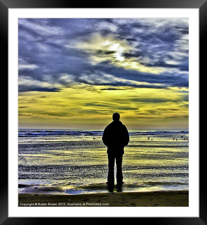 Alone on the beach Framed Mounted Print by Buster Brown