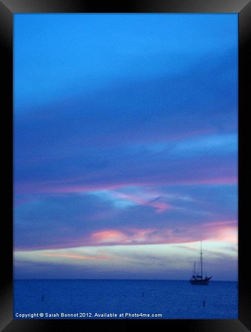 Aruba Blue Sunset Framed Print by Sarah Bonnot