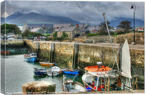 Shelter in Annalong harbour Canvas Print by David McFarland