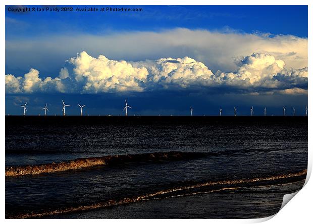 Wind turbines at sea Print by Ian Purdy