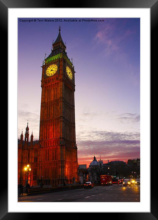 Sunset on Big Ben Framed Mounted Print by Terri Waters
