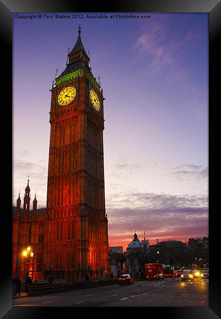 Sunset on Big Ben Framed Print by Terri Waters