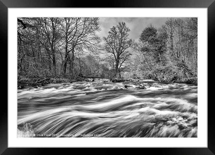 Raging River Wharf BW Framed Mounted Print by Chris Frost