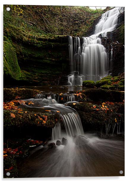 Majestic Autumn Waterfall in Yorkshire Acrylic by Jim Round