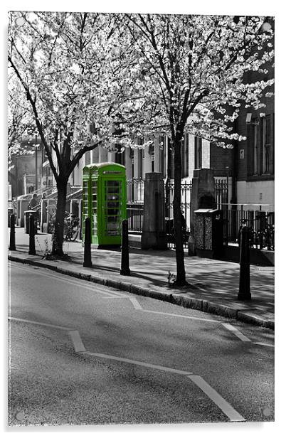 Green phone box  Acrylic by Jack Jacovou Travellingjour