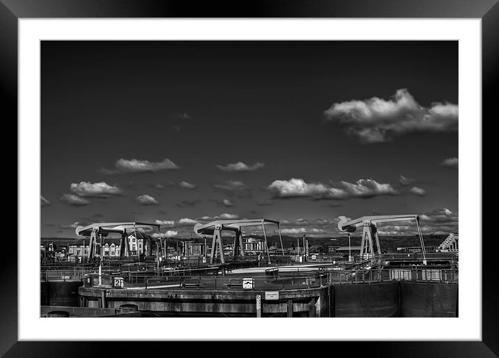 The Barrage Cardiff Bay 3 Mono Framed Mounted Print by Steve Purnell