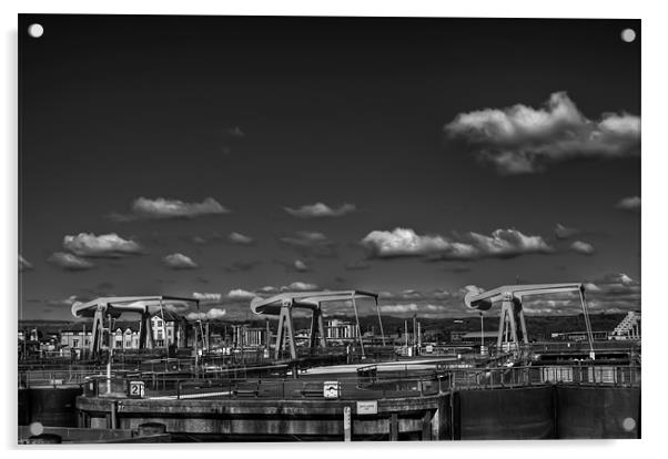 The Barrage Cardiff Bay 3 Mono Acrylic by Steve Purnell