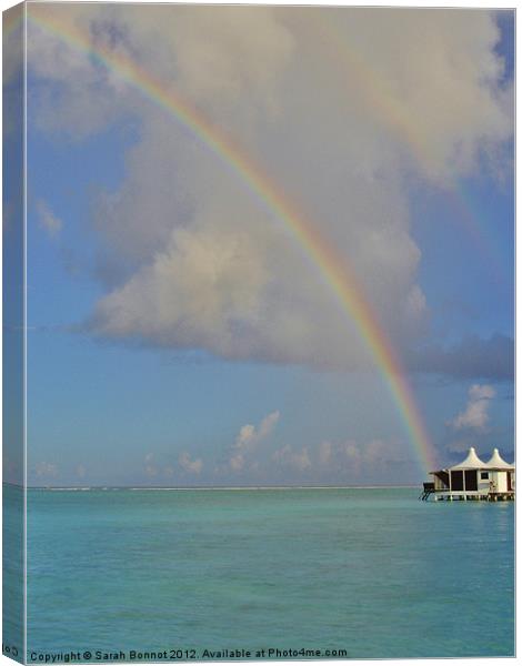 Maldives Double Rainbow Canvas Print by Sarah Bonnot