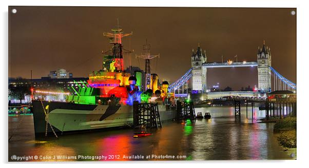 HMS Belfast and Tower Bridge Acrylic by Colin Williams Photography