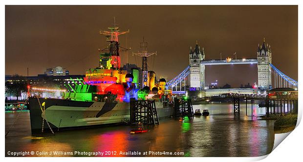HMS Belfast and Tower Bridge Print by Colin Williams Photography