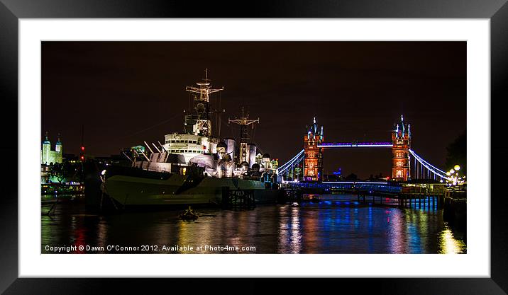 HMS Belfast and Tower Bridge Framed Mounted Print by Dawn O'Connor