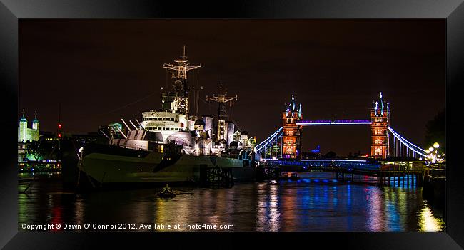 HMS Belfast and Tower Bridge Framed Print by Dawn O'Connor
