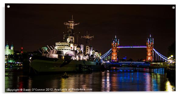 HMS Belfast and Tower Bridge Acrylic by Dawn O'Connor