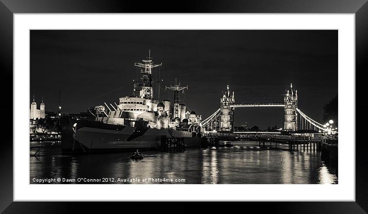 HMS Belfast and Tower Bridge Framed Mounted Print by Dawn O'Connor