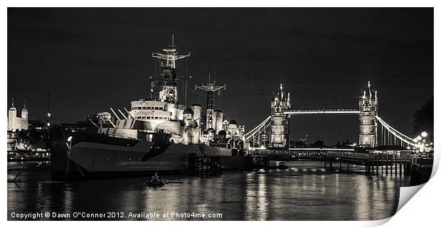 HMS Belfast and Tower Bridge Print by Dawn O'Connor