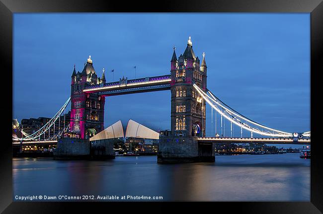 Tower Bridge at Night Opening Framed Print by Dawn O'Connor