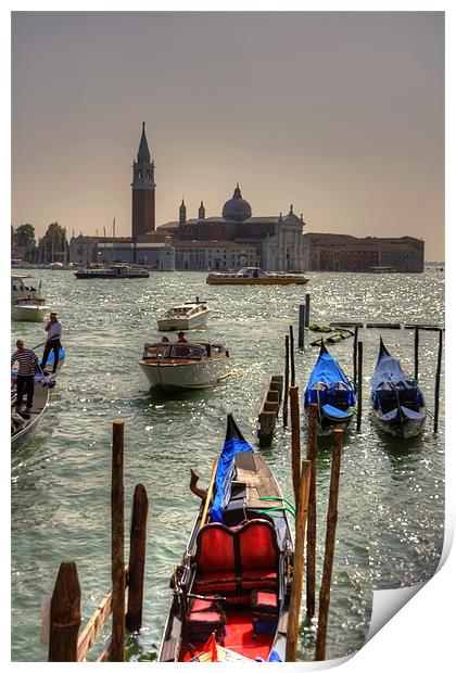 Gondolas in front of San Giorgio Maggiore Print by Tom Gomez
