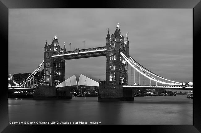 Tower Bridge at Night Opening Framed Print by Dawn O'Connor