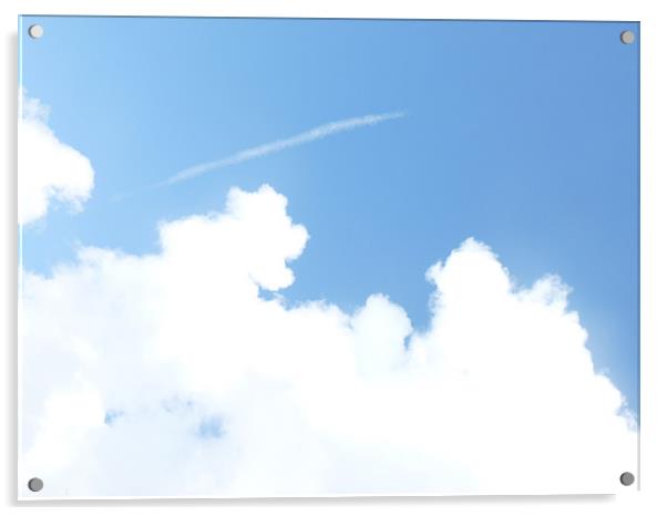 Blue sky White clouds Acrylic by Heidi Cameron