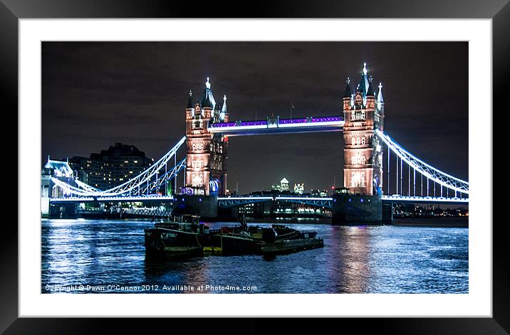 Tower Bridge at Night with London Barges Framed Mounted Print by Dawn O'Connor