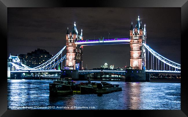 Tower Bridge at Night with London Barges Framed Print by Dawn O'Connor