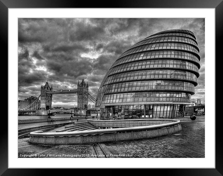 City Hall and Tower Bridge BW Framed Mounted Print by Colin Williams Photography