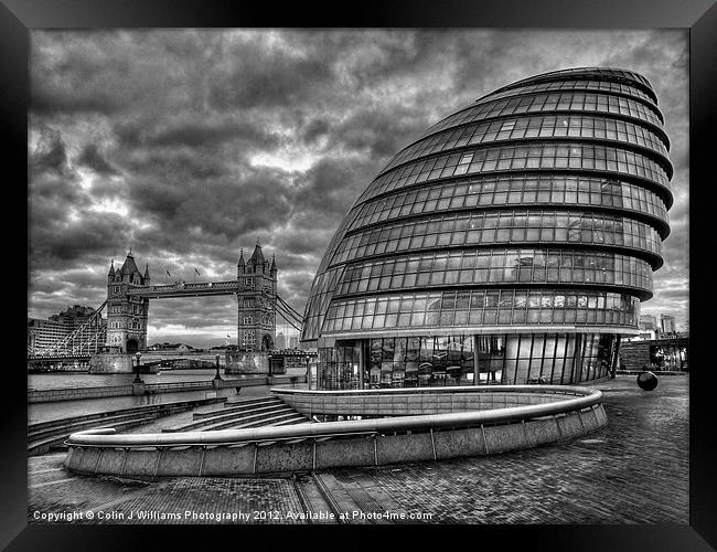 City Hall and Tower Bridge BW Framed Print by Colin Williams Photography