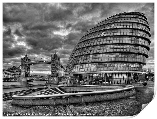 City Hall and Tower Bridge BW Print by Colin Williams Photography
