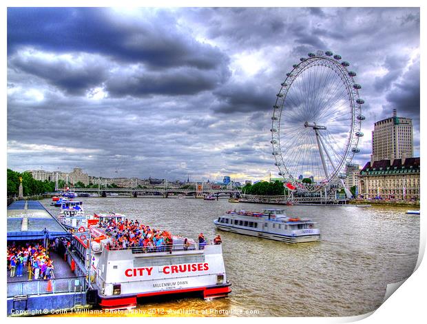 Tourists And The London Eye Print by Colin Williams Photography