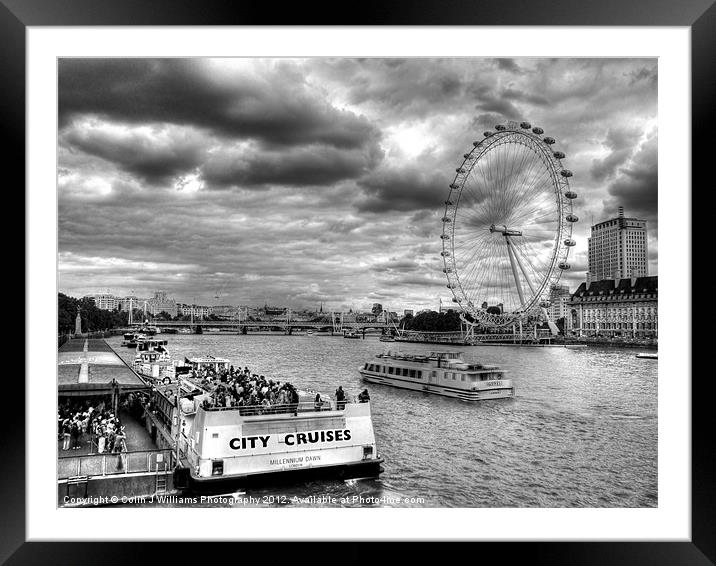 Tourists And The London Eye BW Framed Mounted Print by Colin Williams Photography