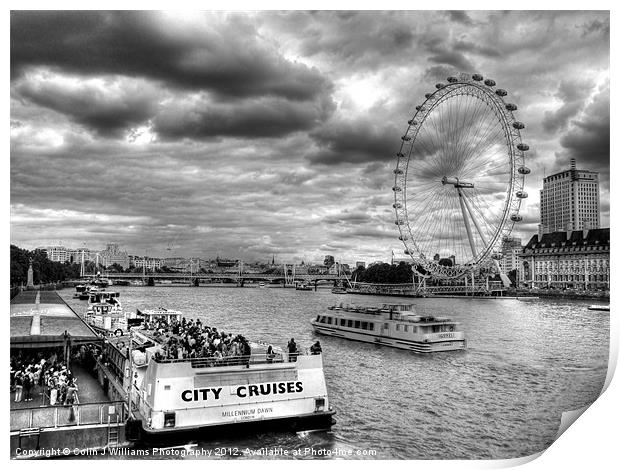 Tourists And The London Eye BW Print by Colin Williams Photography