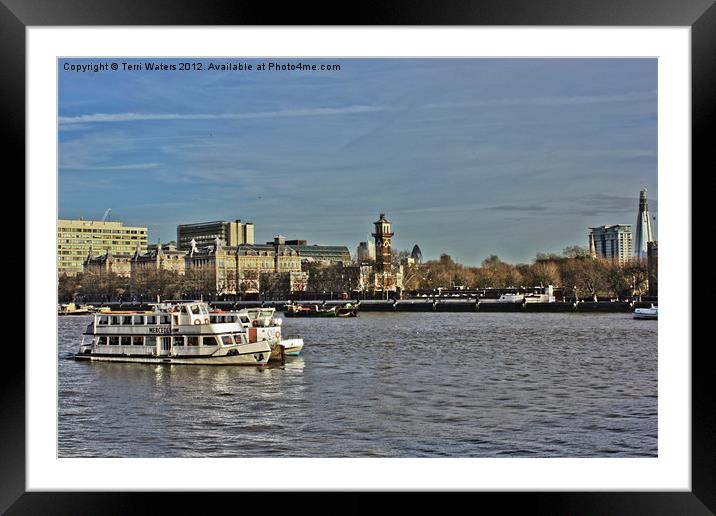 London Riverboat Shuffle Framed Mounted Print by Terri Waters