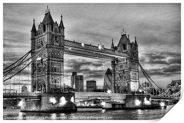 Tower Bridge And The City BW Print by Colin Williams Photography